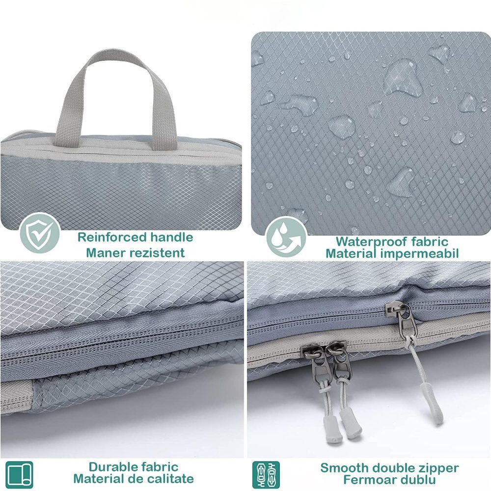 Set 6 huse organizare bagaj, Quasar & Co.®, impermeabile, 4 cu compresie/extensie, 1 husa pantofi, 1 husa tip sac, gri 7
