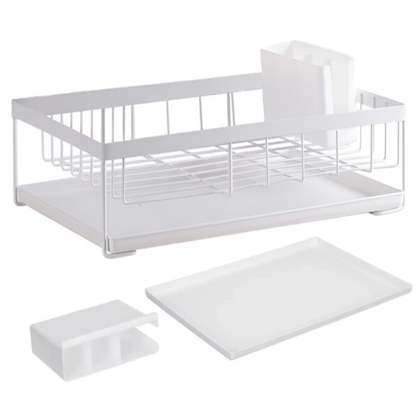 Scurgator de vase, Quasar & Co.®, cu suport tacamuri, tava scurgere, metal, 43.1 x 28.5 x 14 cm, alb - imagine 3