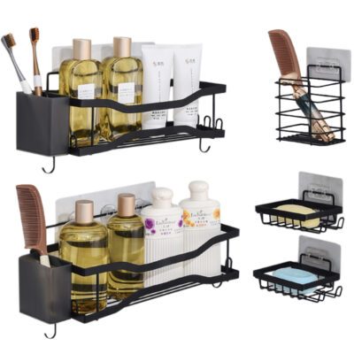 Set 5 rafturi baie si 2 compartimente, Quasar & Co.®, organizator universal, otel inoxidabil/ABS, negru 8 Set 5 rafturi baie si 2 compartimente, Quasar & Co.®, organizator universal, otel inoxidabil/ABS, negru 8