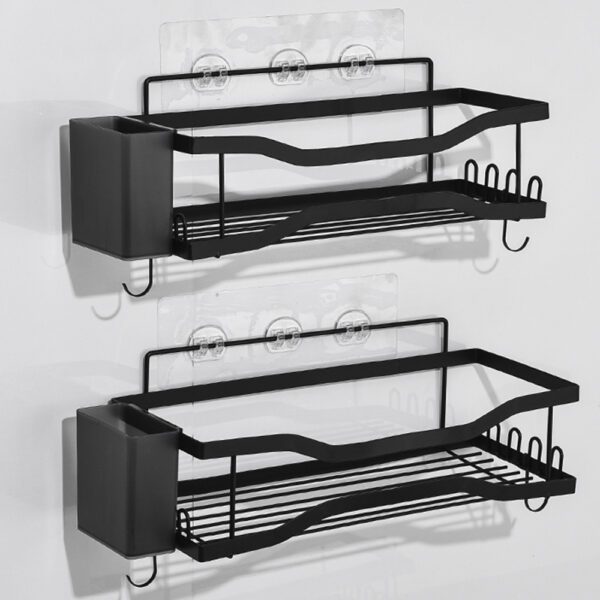 Set 5 rafturi baie si 2 compartimente, Quasar & Co.®, organizator universal, otel inoxidabil/ABS, negru - imagine 3