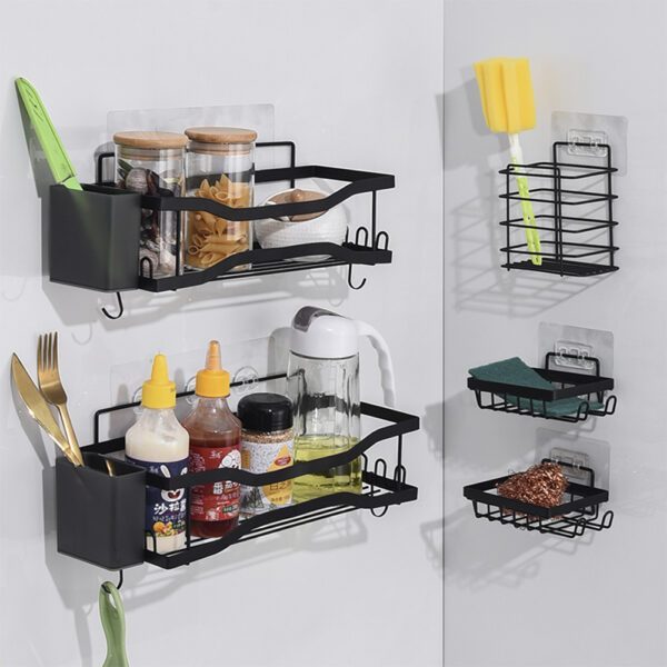 Set 5 rafturi baie si 2 compartimente, Quasar & Co.®, organizator universal, otel inoxidabil/ABS, negru - imagine 5