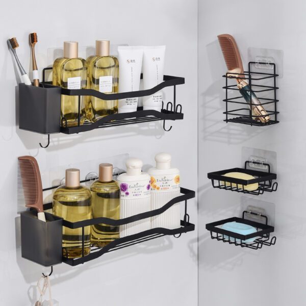 Set 5 rafturi baie si 2 compartimente, Quasar & Co.®, organizator universal, otel inoxidabil/ABS, negru - imagine 6