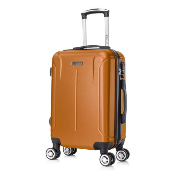 Troler cabina avion, Quasar & Co.®, Model Smart, 4 roti duble cu rotatie 360°, maner telescopic, cifru, 55x37x20 cm, ABS, camel Trolere cabina 2024-09-19 2