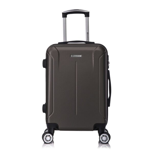 Troler cabina avion, Quasar & Co.®, Model Smart, 4 roti duble cu rotatie 360°, maner telescopic, cifru, 55x37x20 cm, ABS, dark coffee Trolere cabina 2024-09-19