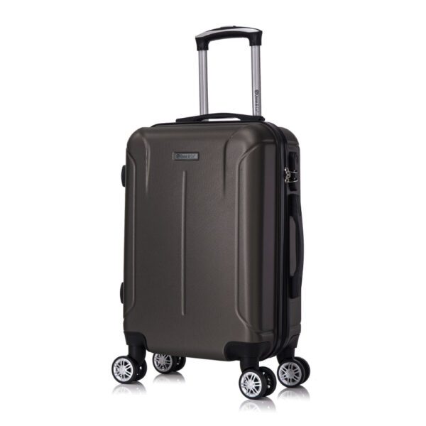 Troler cabina avion, Quasar & Co.®, Model Smart, 4 roti duble cu rotatie 360°, maner telescopic, cifru, 55x37x20 cm, ABS, dark coffee Trolere cabina 2024-09-08 2