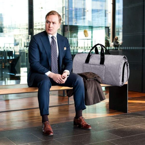 Geanta smart business pentru voiaj, Quasar & Co.®, compartiment special pentru transport costum si pantofi, poliester, 57 x 34 x 33 cm, gri deschis - imagine 5