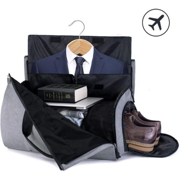 Geanta smart business pentru voiaj, Quasar & Co.®, compartiment special pentru transport costum si pantofi, poliester, 57 x 34 x 33 cm, gri deschis - imagine 6