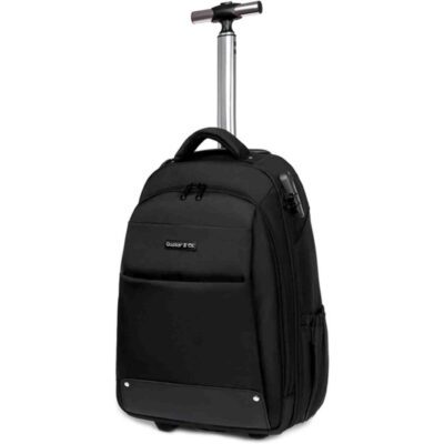 Rucsac tip troler, Quasar & Co.®, model Falcon, cu roti, compartiment laptop, buzunare, tesatura oxford/piele ecologica, negru 9
