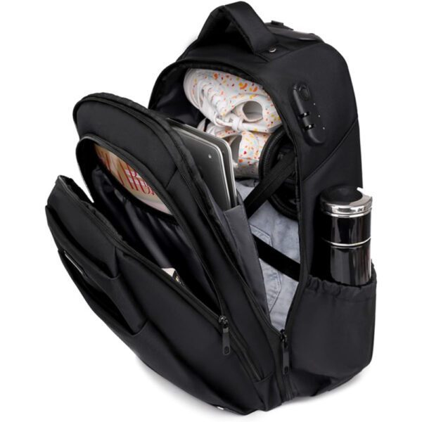 Rucsac tip troler, Quasar & Co.®, model Falcon, cu roti, compartiment laptop, buzunare, tesatura oxford/piele ecologica, negru - imagine 3