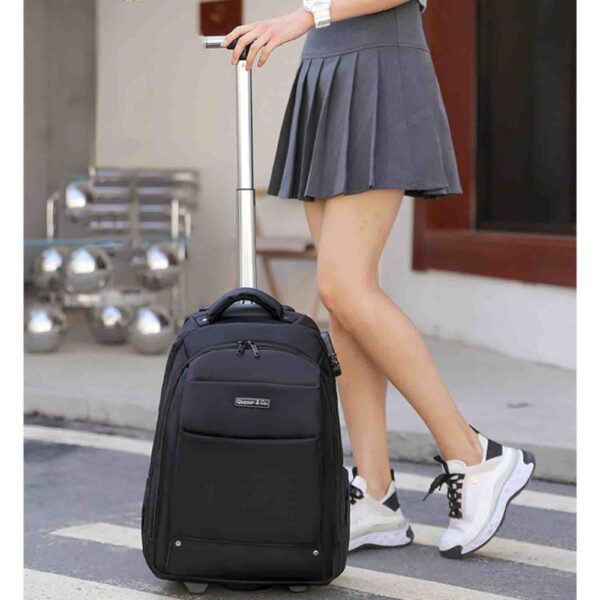 Rucsac tip troler, Quasar & Co.®, model Falcon, cu roti, compartiment laptop, buzunare, tesatura oxford/piele ecologica, negru - imagine 7