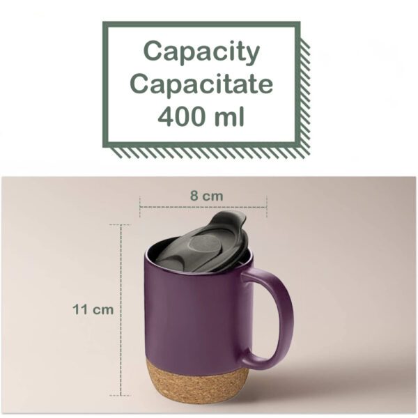 Set 4 cani cafea/ceai, Quasar & Co.®, pretabile voiaj/calatorie, cu capac to go, baza de pluta, ceramica, 400 ml, multicolor - imagine 7