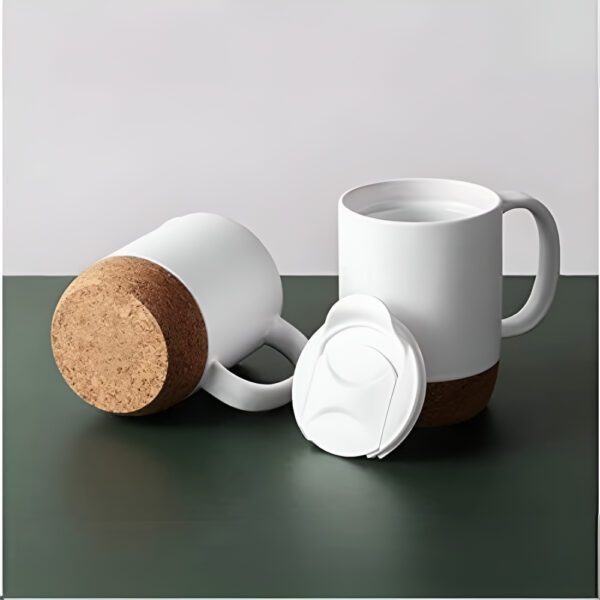 Set 4 cani cafea/ceai, Quasar & Co.®, pretabile voiaj/calatorie, cu capac to go, baza de pluta, ceramica, 400 ml, alb - imagine 4