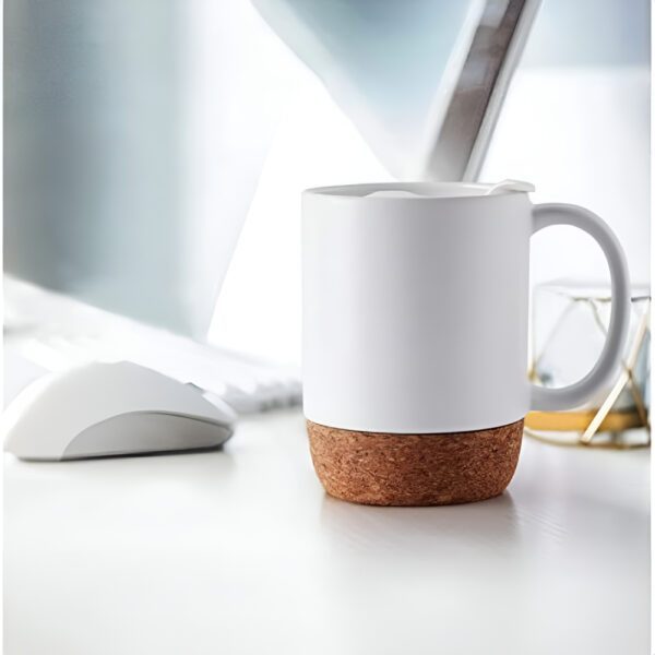 Set 4 cani cafea/ceai, Quasar & Co.®, pretabile voiaj/calatorie, cu capac to go, baza de pluta, ceramica, 400 ml, alb - imagine 5
