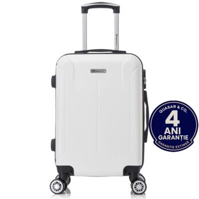 Troler cabina avion Quasar & Co.®, 55x37x20cm, bagaj de mana, troller cu fermoar antifurt, cifru, maner telescopic lung, geamantan cu 4 roti duble silentioase 360°, valiza ABS 2.8 mm, rezistent, 2 compartimente cu buzunar, 10kg, Smart, Alb 10