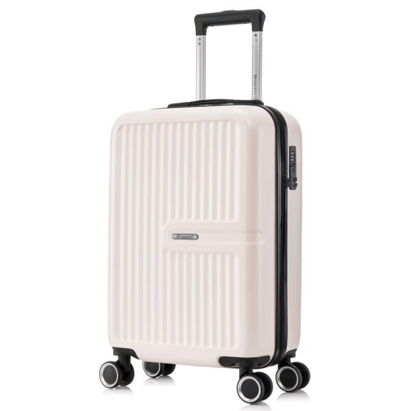 Troler cabina avion Quasar & Co.®, 55x37x20cm, bagaj de mana, troller cu fermoar antifurt, cifru, maner telescopic lung, geamantan cu 4 roti duble silentioase 360°, valiza ABS 2.8 mm, rezistent, 2 compartimente cu buzunar, 10kg, Platinum, Ivoire Trolere cabina 2026-04-18