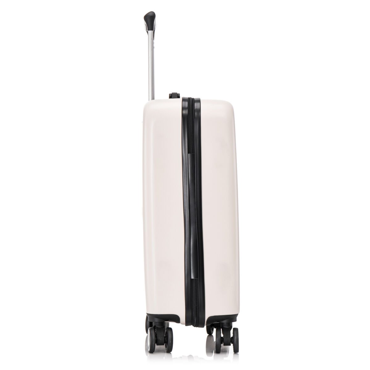 Troler cabina avion Quasar & Co.®, 55x37x20cm, bagaj de mana, troller cu fermoar antifurt, cifru, maner telescopic lung, geamantan cu 4 roti duble silentioase 360°, valiza ABS 2.8 mm, rezistent, 2 compartimente cu buzunar, 10kg, Platinum, Ivoire 3