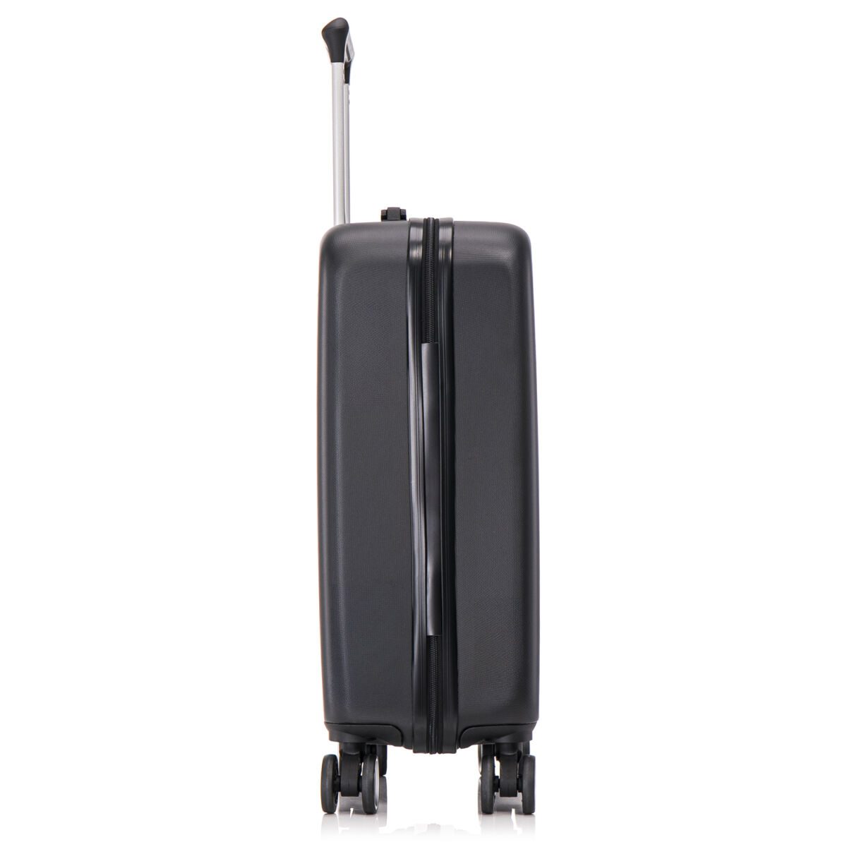 Troler cabina avion Quasar & Co.®, 55x37x20cm, bagaj de mana, troller cu fermoar antifurt, cifru, maner telescopic lung, geamantan cu 4 roti duble silentioase 360°, valiza ABS 2.8 mm, rezistent, 2 compartimente cu buzunar, 10kg, Platinum, Negru 3