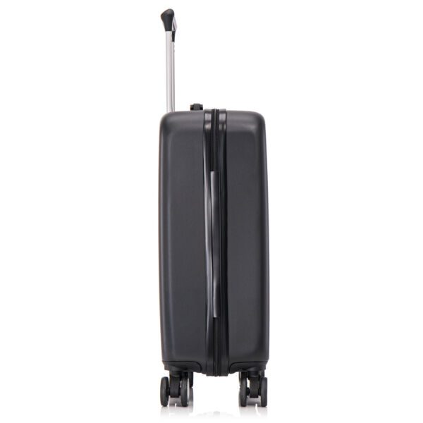 Troler cabina avion Quasar & Co.®, 55x37x20cm, bagaj de mana, troller cu fermoar antifurt, cifru, maner telescopic lung, geamantan cu 4 roti duble silentioase 360°, valiza ABS 2.8 mm, rezistent, 2 compartimente cu buzunar, 10kg, Platinum, Negru - imagine 3