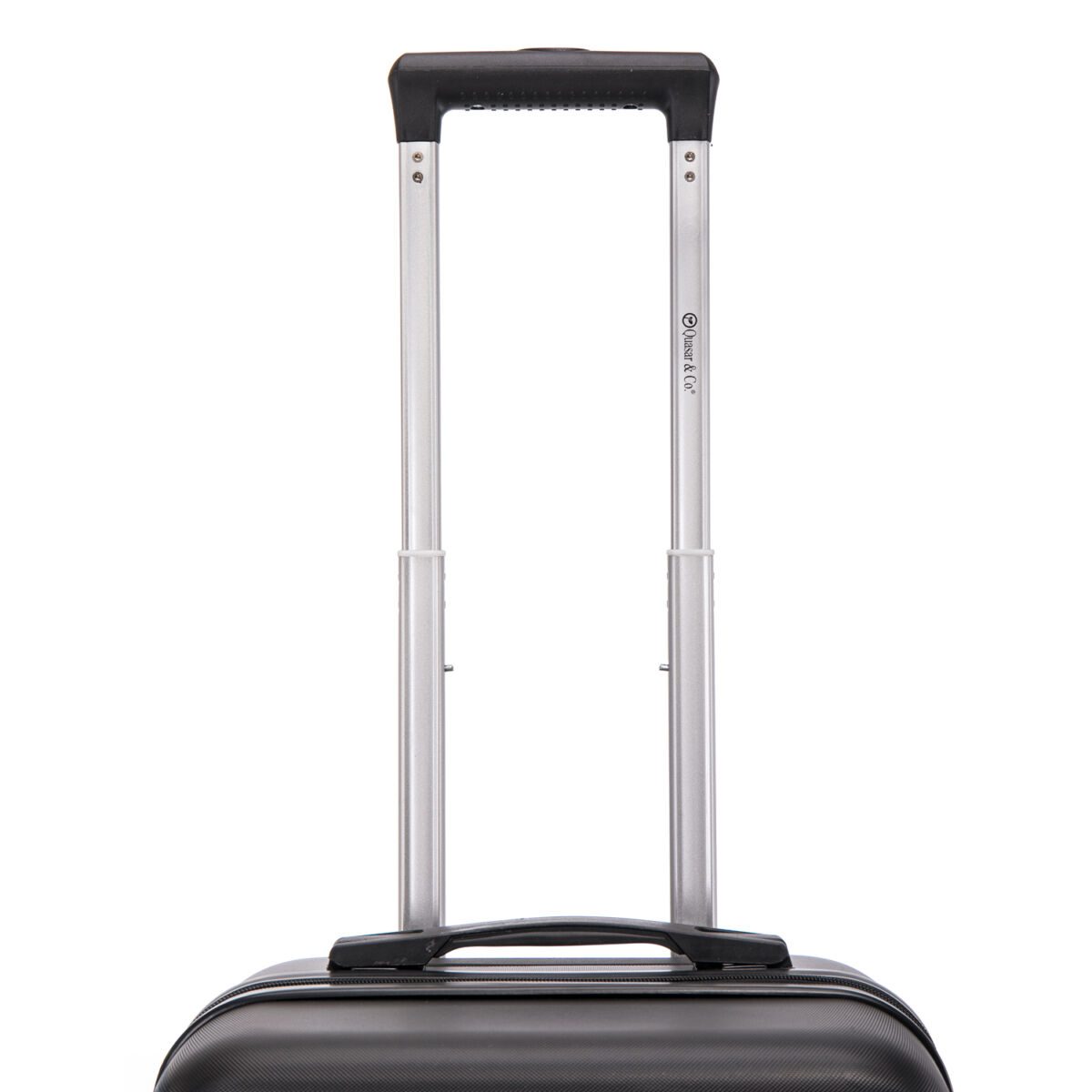 Troler cabina avion Quasar & Co.®, 55x37x20cm, bagaj de mana, troller cu fermoar antifurt, cifru, maner telescopic lung, geamantan cu 4 roti duble silentioase 360°, valiza ABS 2.8 mm, rezistent, 2 compartimente cu buzunar, 10kg, Platinum, Negru 4