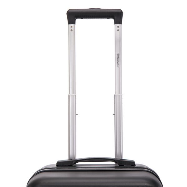 Troler cabina avion Quasar & Co.®, 55x37x20cm, bagaj de mana, troller cu fermoar antifurt, cifru, maner telescopic lung, geamantan cu 4 roti duble silentioase 360°, valiza ABS 2.8 mm, rezistent, 2 compartimente cu buzunar, 10kg, Platinum, Negru - imagine 4