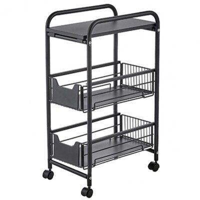 Raft depozitare pentru baie, Quasar & Co.®, cu roti, 3 polite, dreptunghiular, 24x36x64 cm, metal, negru 6