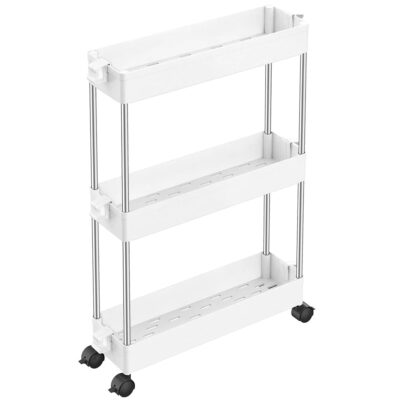 Raft depozitare pentru baie, Quasar & Co.®, cu roti, 3 polite, pentru spatii inguste, dreptunghiular, 40x12x61 cm, ABS/otel inoxidabil, alb 6 Raft depozitare pentru baie, Quasar & Co.®, cu roti, 3 polite, pentru spatii inguste, dreptunghiular, 40x12x61 cm, ABS/otel inoxidabil, alb 6