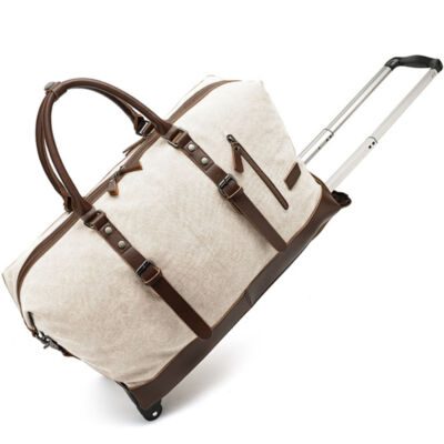 Geanta voiaj, Quasar & Co.®, tip troler, duffle, 57x39x25 cm, oxford/piele ecologica, crem 9