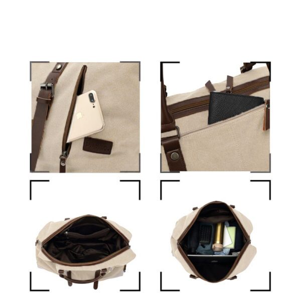Geanta voiaj, Quasar & Co.®, tip troler, duffle, 57x39x25 cm, oxford/piele ecologica, crem - imagine 7