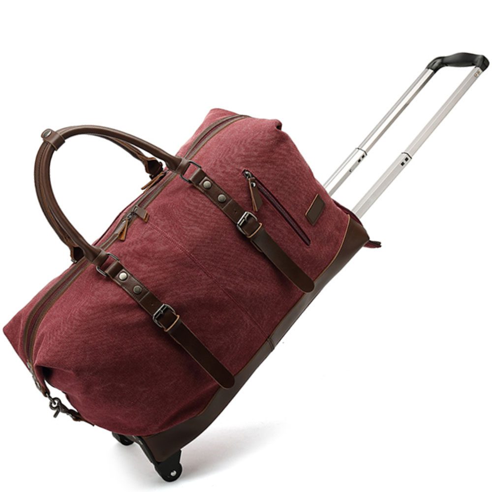 44041081-1 Geanta voiaj, Quasar & Co.®, tip troler, duffle, 57x39x25 cm, oxford/piele ecologica, visiniu