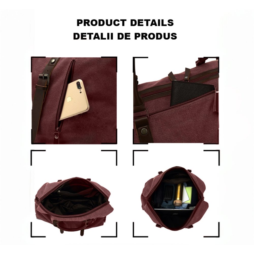 Geanta voiaj, Quasar & Co.®, tip troler, duffle, 57x39x25 cm, oxford/piele ecologica, visiniu 7 Geanta voiaj, Quasar & Co.®, tip troler, duffle, 57x39x25 cm, oxford/piele ecologica, visiniu 7