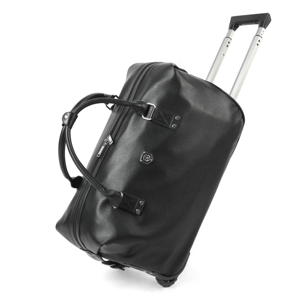 Geanta voiaj, Quasar & Co.®, tip troler, duffle, 52x28x27 cm, piele ecologica, negru