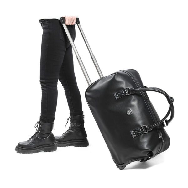 Geanta voiaj, Quasar & Co.®, tip troler, duffle, 52x28x27 cm, piele ecologica, negru - imagine 5