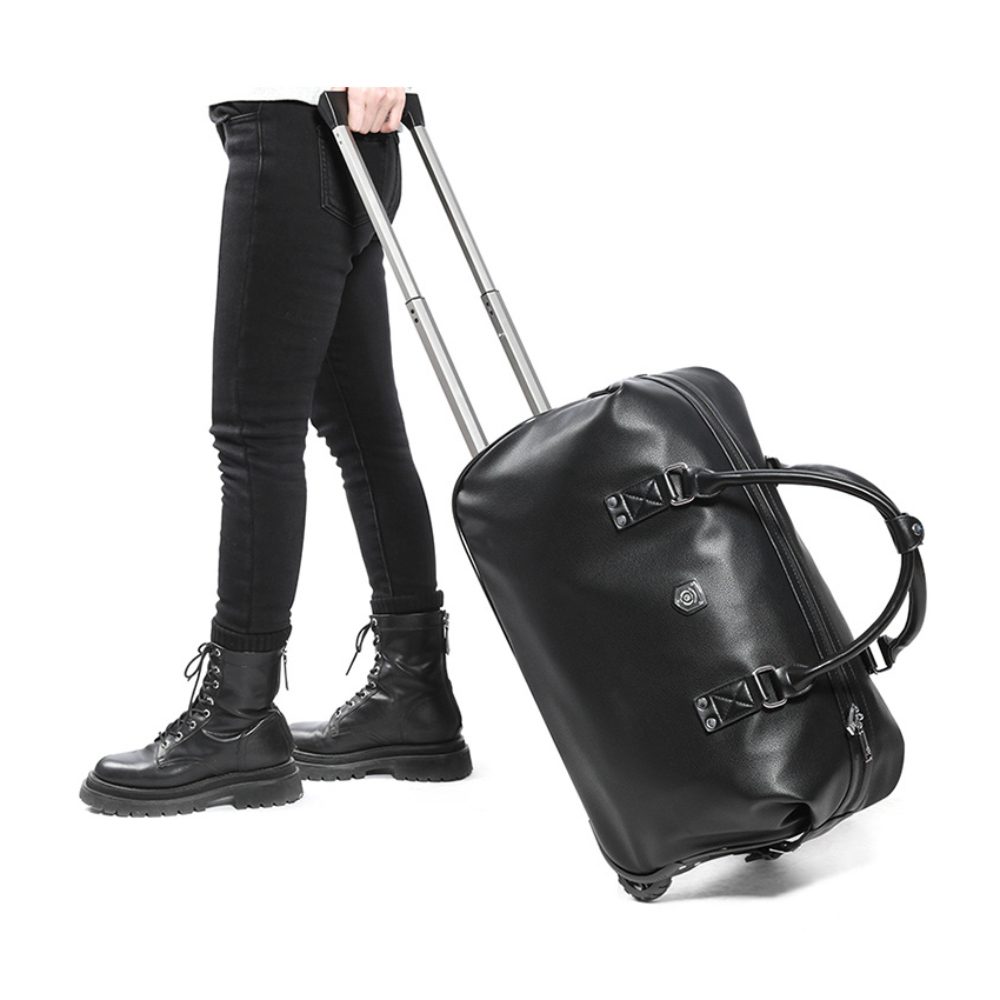 Geanta voiaj, Quasar & Co.®, tip troler, duffle, 52x28x27 cm, piele ecologica, negru 5