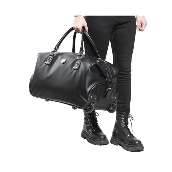 Geanta voiaj, Quasar & Co.®, tip troler, duffle, 52x28x27 cm, piele ecologica, negru - imagine 6