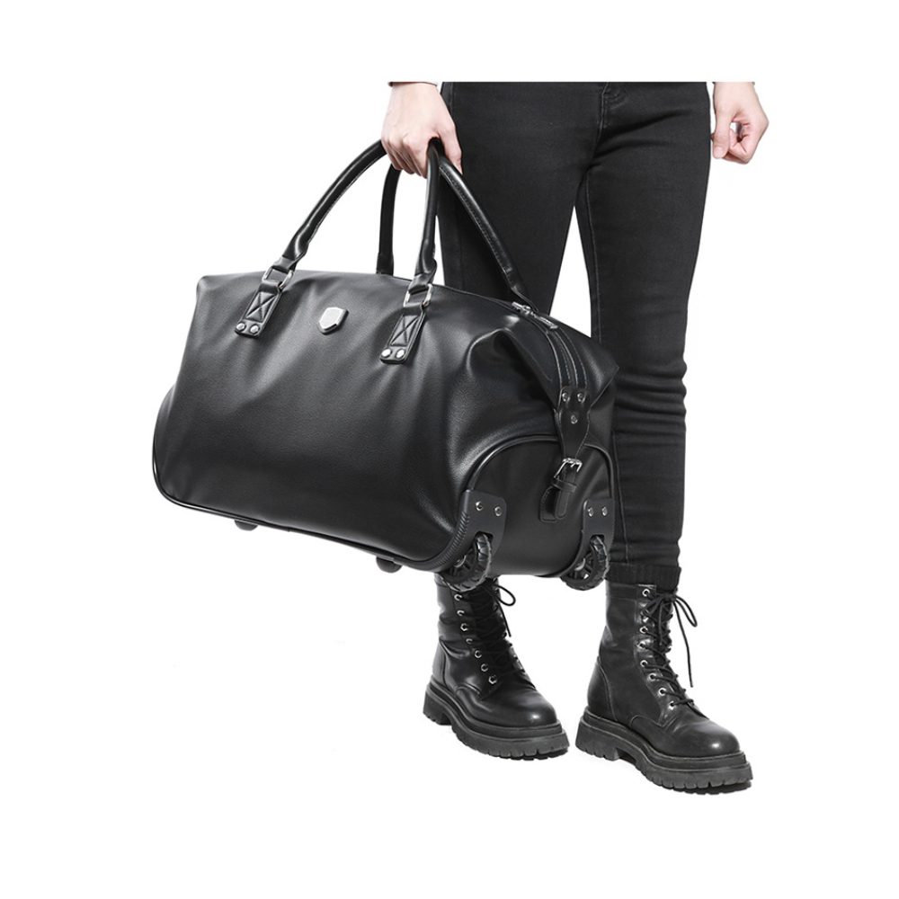 Geanta voiaj, Quasar & Co.®, tip troler, duffle, 52x28x27 cm, piele ecologica, negru 6
