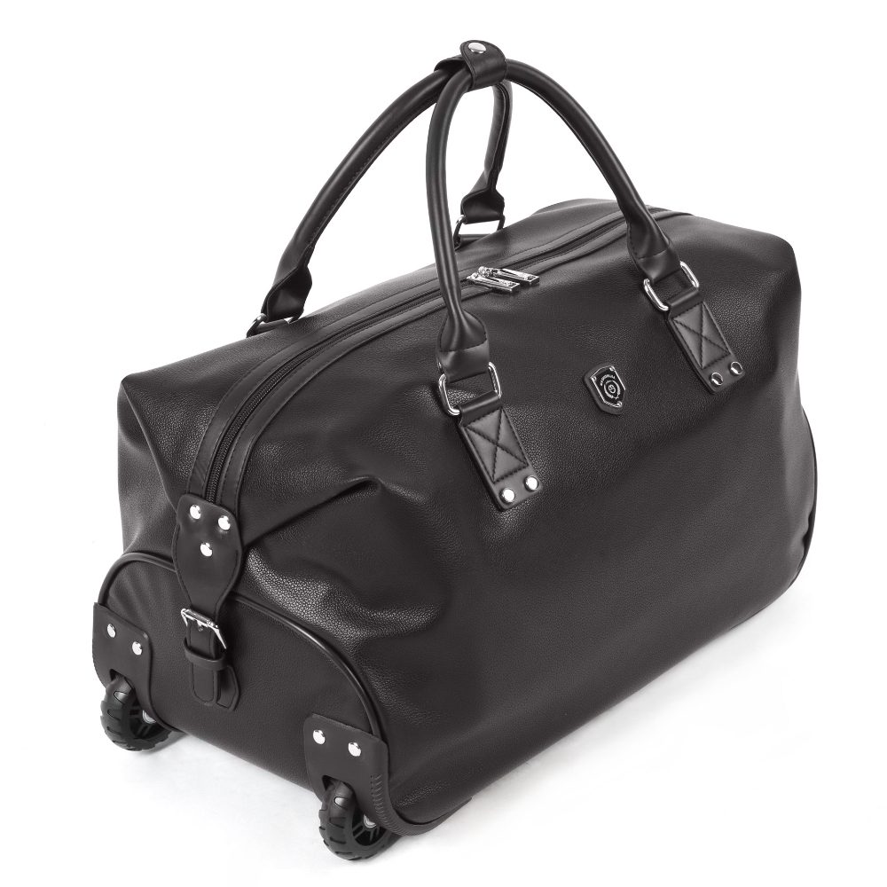 Geanta voiaj, Quasar & Co.®, tip troler, duffle, 52x28x27 cm, piele ecologica, maro 2