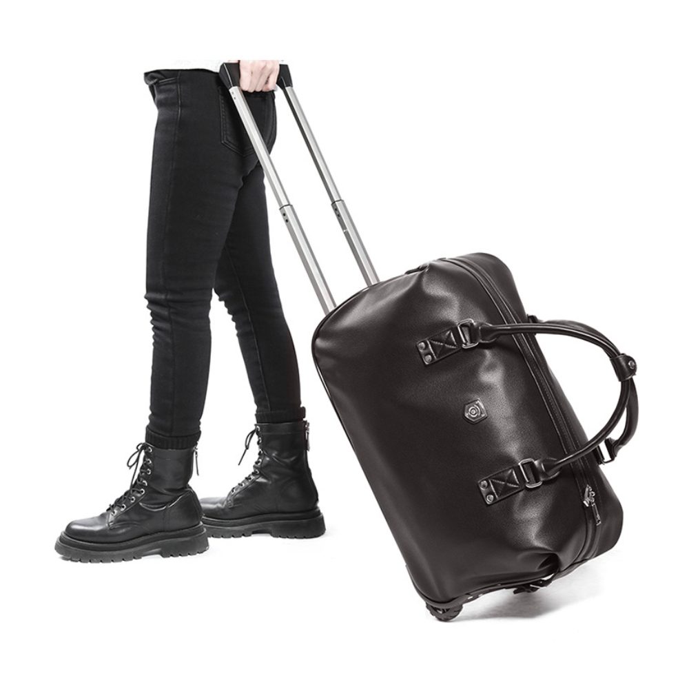 Geanta voiaj, Quasar & Co.®, tip troler, duffle, 52x28x27 cm, piele ecologica, maro 7