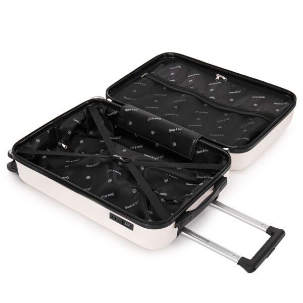 Troler cabina avion Quasar & Co.®, 55x37x20cm, bagaj de mana, troller cu fermoar antifurt, cifru, maner telescopic lung, geamantan cu 4 roti duble silentioase 360°, valiza ABS 2.8 mm, rezistent, 2 compartimente cu buzunar, 10kg, Platinum, Ivoire - imagine 6