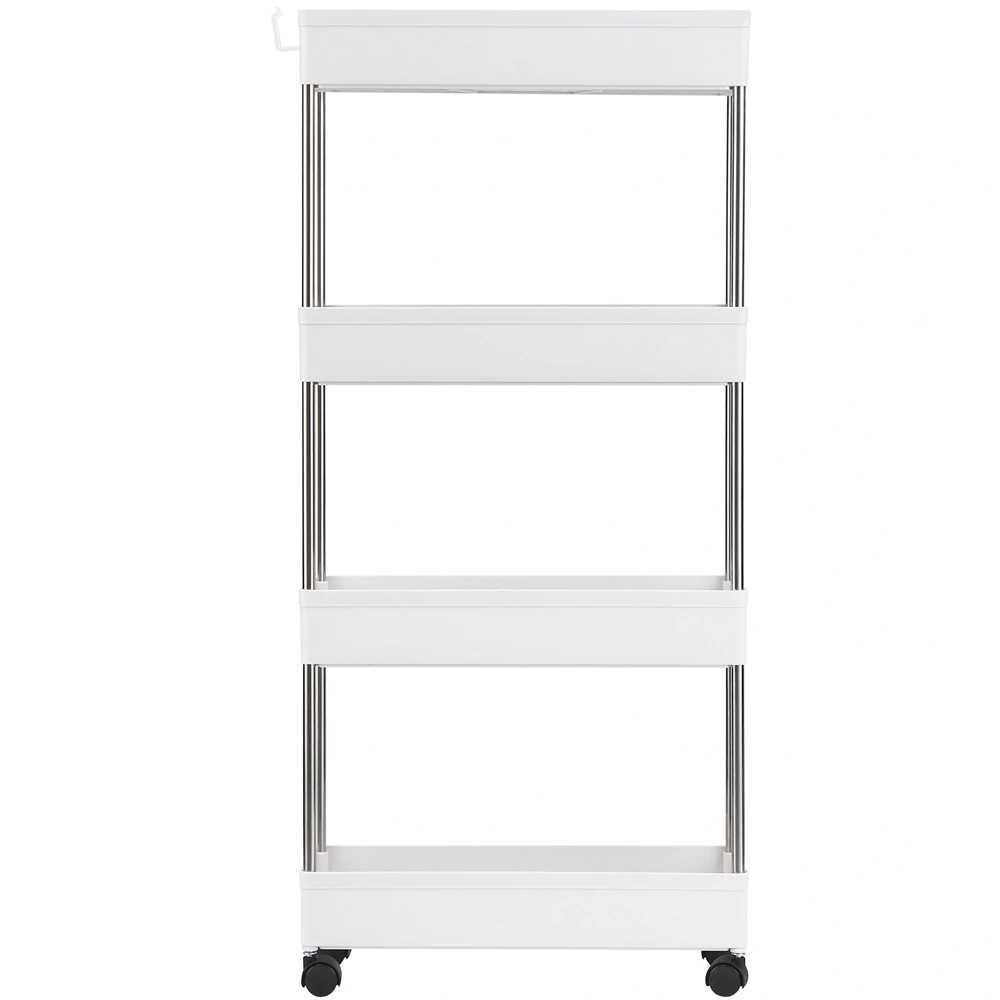 Raft depozitare pentru baie, Quasar & Co.®, cu roti, 4 polite, pentru spatii inguste, dreptunghiular, 40x12x86.4 cm, ABS/otel inoxidabil, alb 2