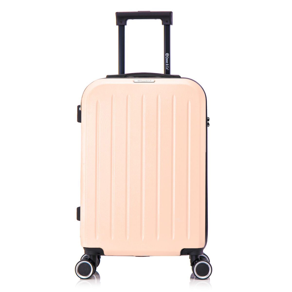 Troler cabina avion Quasar & Co.®, 55x35x22cm, bagaj de mana, troller cu fermoar antifurt, cifru, maner telescopic lung, geamantan cu 4 roti duble silentioase 360°, valiza ABS 2.8 mm, rezistent, port USB, suport de pahar, 10kg, Legend, Somon 2