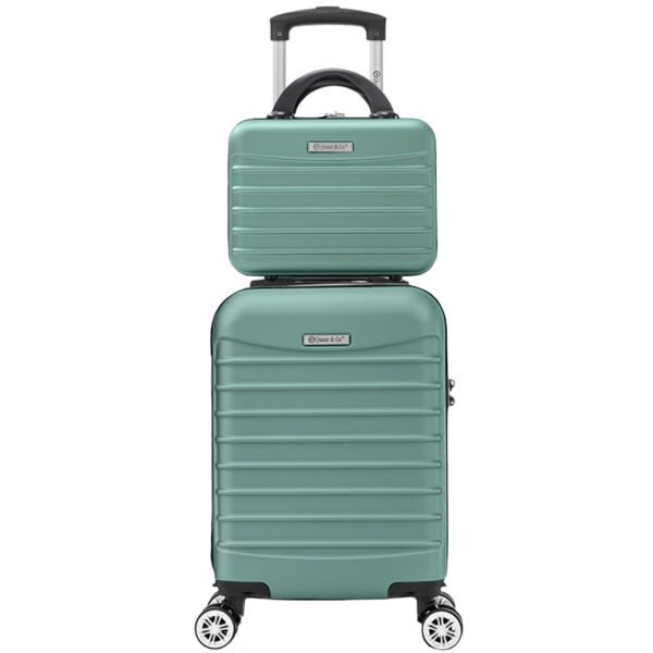 Set troler cabina cu geanta cosmetice Quasar & Co.®, valiza cabina avion, 40x30x20cm/28x22x14cm, 4 roti duble detasabile 360°, bagaj de mana, troller cu fermoar antifurt, cifru, maner telescopic lung, geamantan ABS 2.8 mm, LINE, Turcoaz deschis - imagine 1