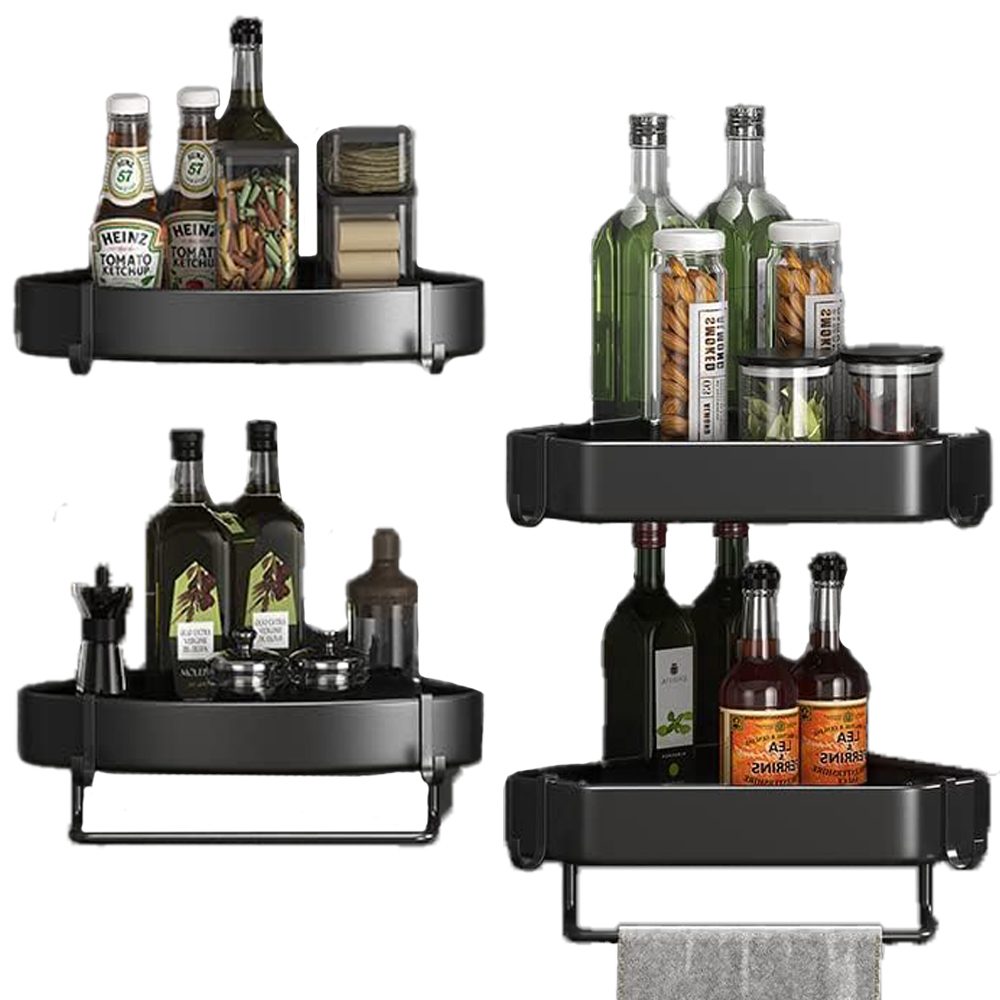 Set 4 etajere de colt, Quasar & Co.®, suspendate, cu 2 bare prosop, 4 carlige, 23 x 23 x 5 cm, metal, negru 2 Set 4 etajere de colt, Quasar & Co.®, suspendate, cu 2 bare prosop, 4 carlige, 23 x 23 x 5 cm, metal, negru 2