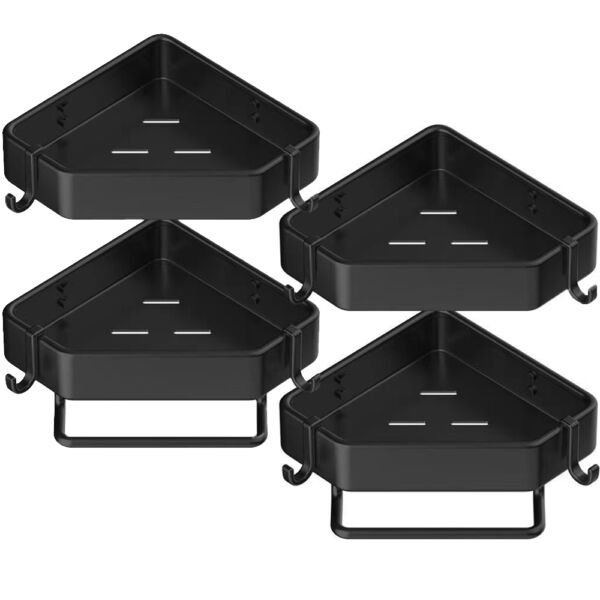 Set 4 etajere pentru baie, Quasar & Co.®, de colt, suspendate, cu 2 bare prosop, 4 carlige, 23x23x5 cm, metal, negru Suporturi si accesorii de baie 2025-03-13 2