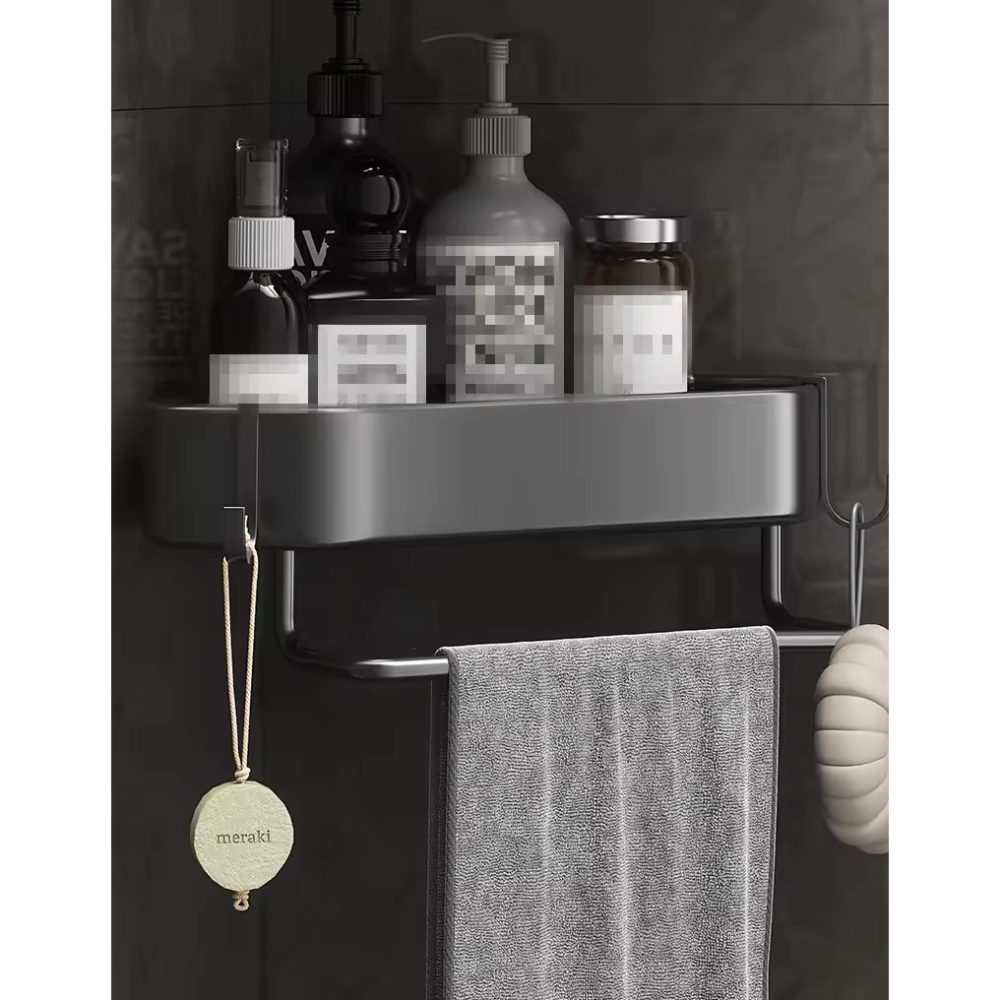 Set 4 etajere de colt, Quasar & Co.®, suspendate, cu 2 bare prosop, 4 carlige, 23 x 23 x 5 cm, metal, negru 10 Set 4 etajere de colt, Quasar & Co.®, suspendate, cu 2 bare prosop, 4 carlige, 23 x 23 x 5 cm, metal, negru 10