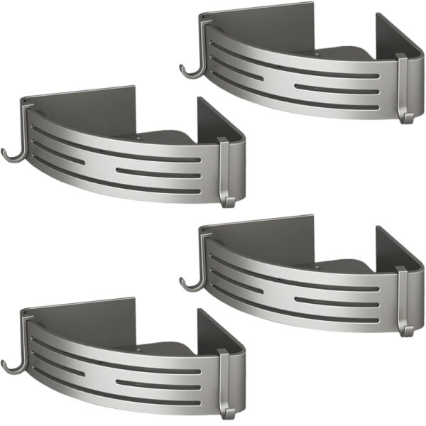 Set 4 etajere pentru baie, Quasar & Co.®, de colt, suspendate, cu 8 carlige, 21x21x6,8 cm, aluminiu, gri metalizat Suporturi si accesorii de baie 2024-10-18 2