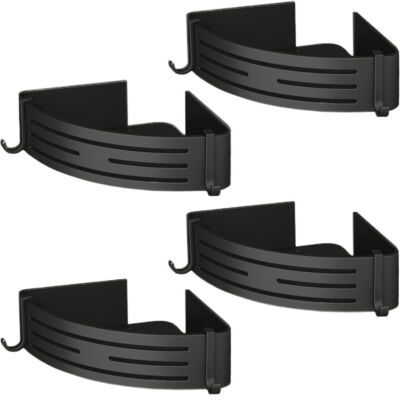 Set 4 etajere pentru baie, Quasar & Co.®, de colt, suspendate, cu 8 carlige, 21x21x6,8 cm, aluminiu, negru 6