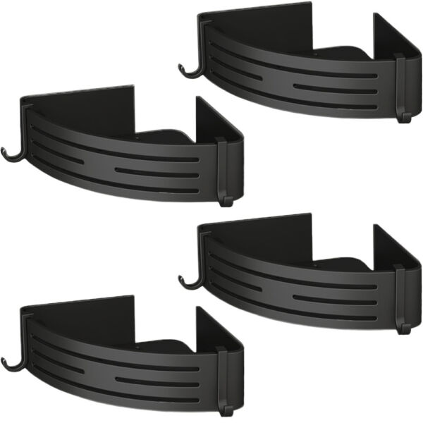 Set 4 etajere pentru baie, Quasar & Co.®, de colt, suspendate, cu 8 carlige, 21x21x6,8 cm, aluminiu, negru Suporturi si accesorii de baie 2025-03-13 2