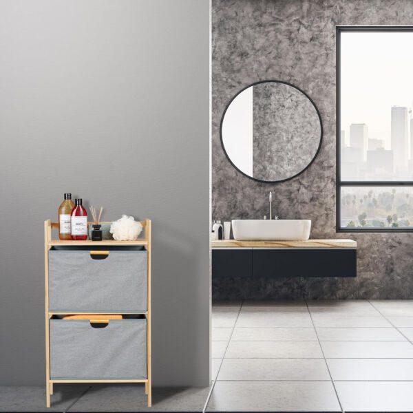 Raft depozitare, Quasar & Co.®, cu 2 sertare, universal, 45 x 32 x 70 cm, bambus/textil, natur/gri - imagine 3