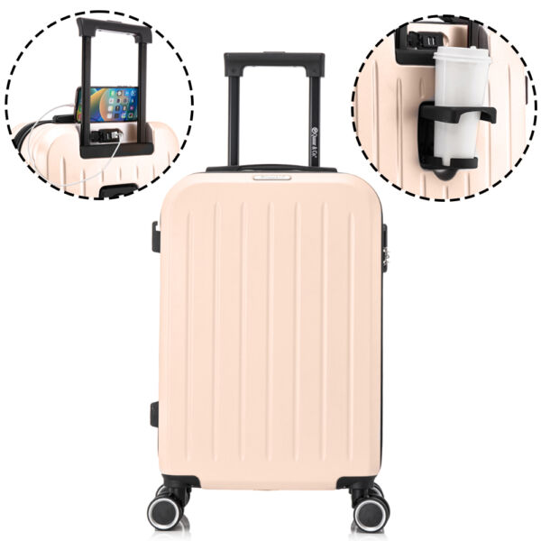 Troler cabina avion, Quasar & Co.®, Model Legend, 4 roti duble cu rotatie 360°, suport de pahar, port incarcare USB, maner telescopic, cifru, 55x35x22 cm, ABS, somon Trolere cabina 2024-10-30 2