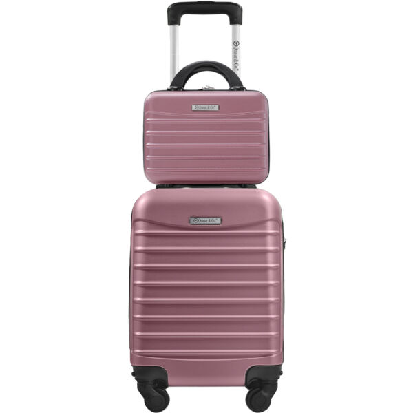 Set troler cabina cu geanta cosmetice, Quasar & Co.®, model Line, roti detasabile, cifru, 4 roti 360 grade, maner telescopic, 40x30x20 cm/28x22x14 cm, ABS, roz pudrat Trolere medii 2024-10-22 2